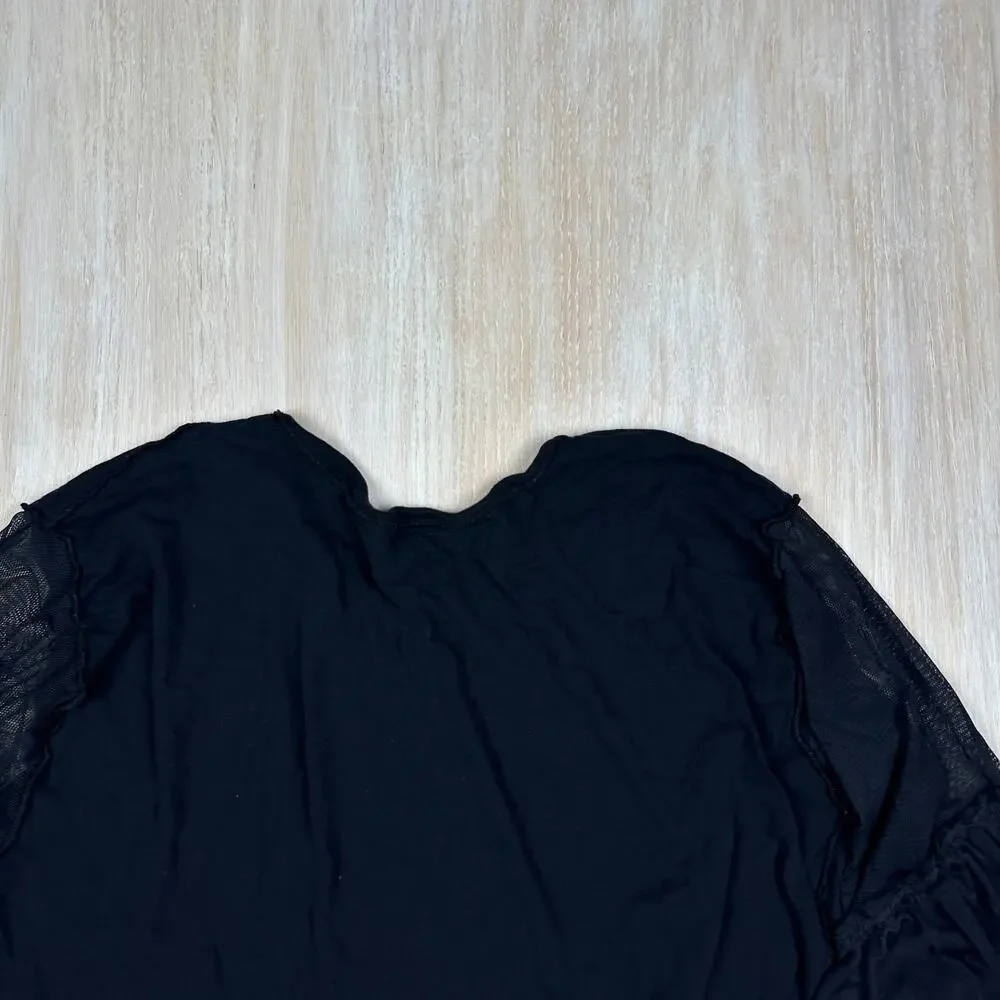 Free People Black Still Got It Boho Mesh Bell Sleeve Gothic Top Blouse Medium - Picture 13 of 13